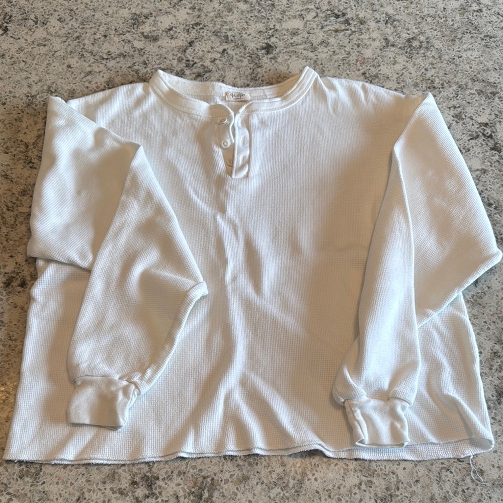 White Long Sleeve Henley Top